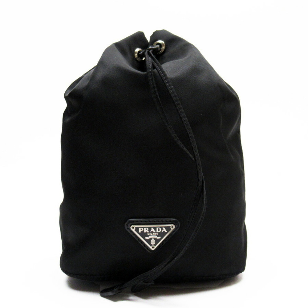 Prada Drawstring Pouch Triangle Nylon Leather Bla… - image 1